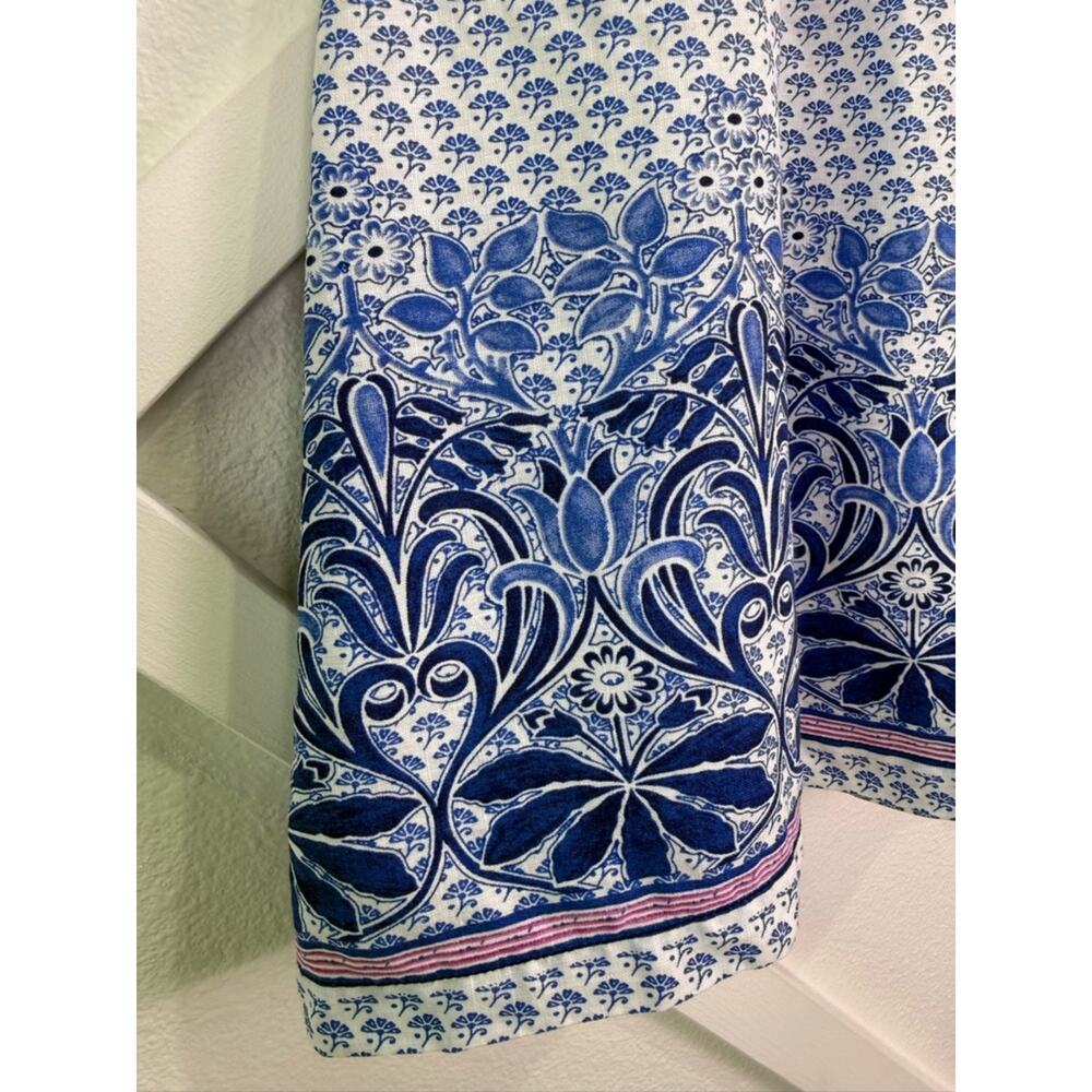 Tommy Bahama Linen Skirt Blue White Floral Border Print Elastic Waist Sz Small - Picture 3 of 8